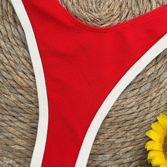 Red Sexy Women's Color Blocking Bikini Swimsuit - Picture 5 of 5